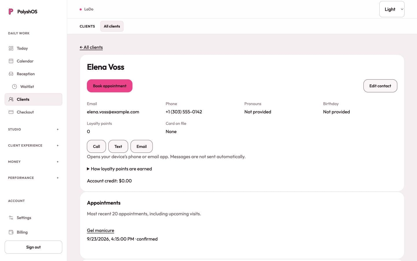 Demo client profile in PolyshOS
